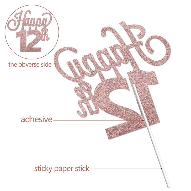 LINGTEER Happy 12th Birthday Cake Topper - Cheers to Twelve Years Old Birthday Party Cake Centerpieces Decorations Sign. - Image 2